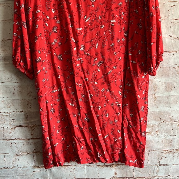 Gap long sleeve shift red floral M Square neck mini 3/4 length sleeves V back - Picture 3 of 10